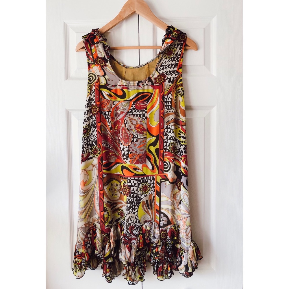 Adele Fado multicolor ruffle pattern dress small - Picture 2 of 8